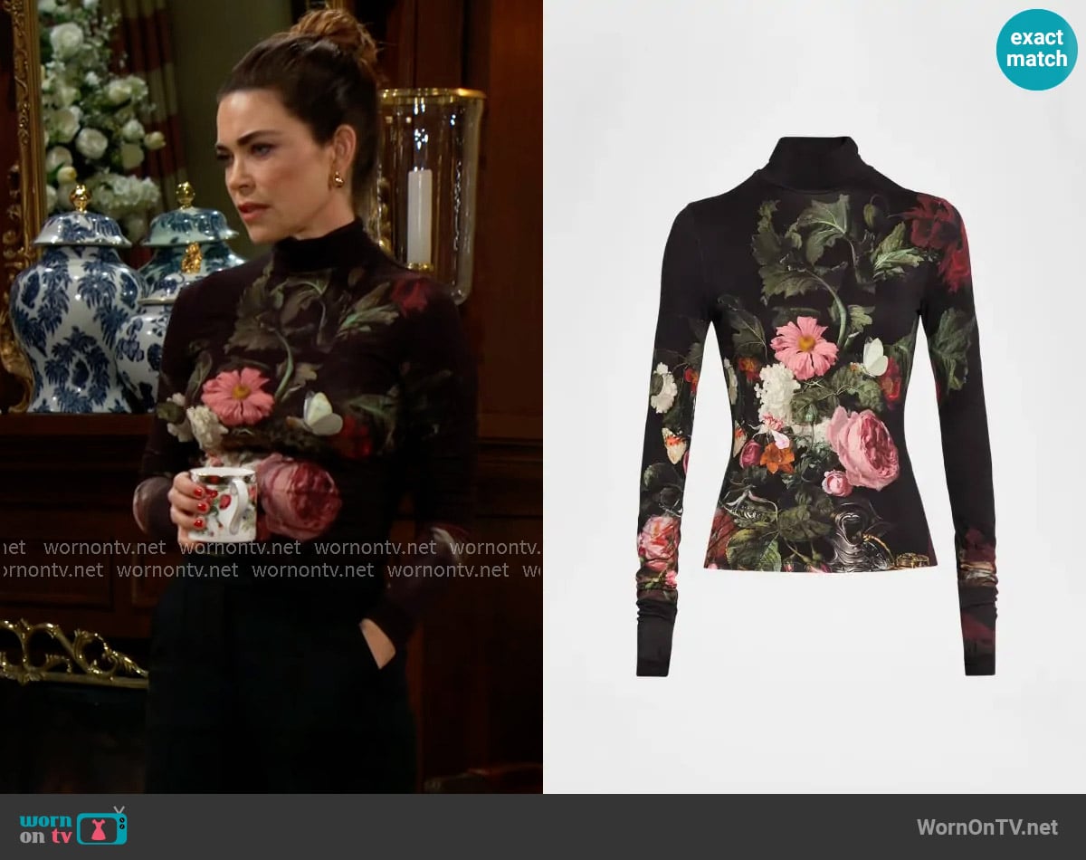 Alice + Olivia Delaina Top in Be Still worn by Victoria Newman (Amelia Heinle) on The Young and the Restless