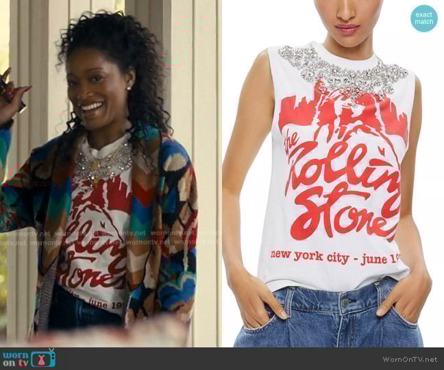 Alice + Olivia Micah Embellished Muscle Tee worn by Samira Fisher (Keke Palmer) on The Burbs