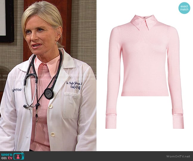 Kayla’s pink stripe collared sweater on Days of our Lives