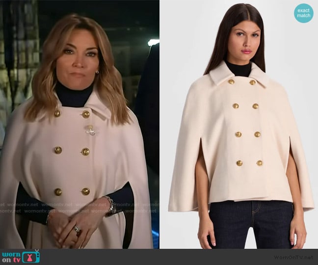 Alice + Olivia Reynalda Mini Cape worn by Kit Hoover on Access Hollywood