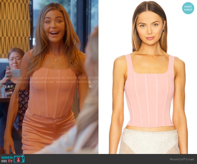 Alice + Olivia Ruby Corset Tank in Dusty Rose worn by Denise Richards on The Real Housewives of Beverly Hills