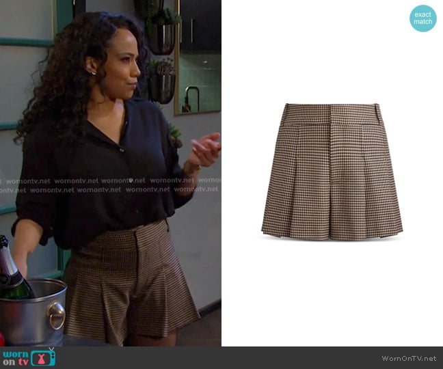 Alice + Olivia Scarlet Pleated Flutter Shorts worn by Jada Hunter (Elia Cantu) on Days of our Lives