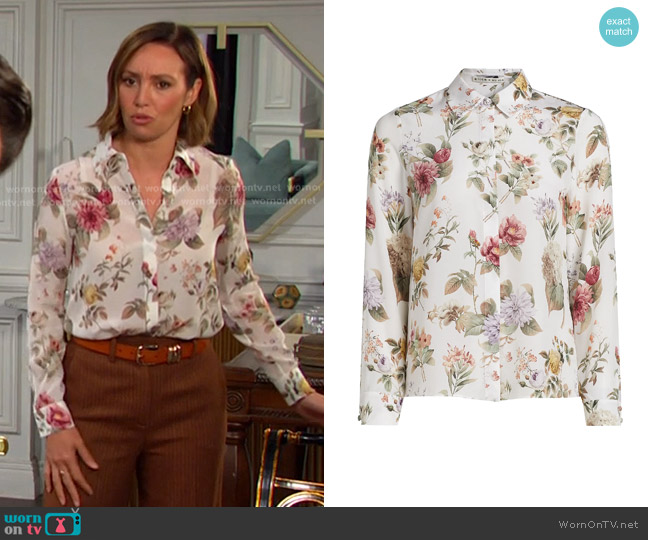 Alice + Olivia Willa Silk Top in Sweet Nothings worn by Gwen Rizczech (Emily O'Brien) on Days of our Lives