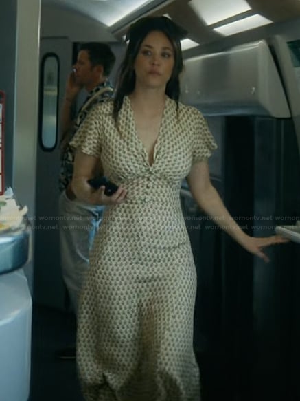 Alice's yellow floral print v-neck dress on Vanished