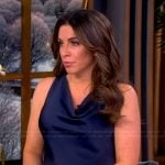 Alyssa’s navy satin cowl neck dress on The View