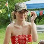 Amanda’s red floral strapless top on Summer House