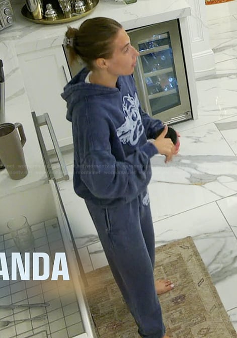 Amanda’s blue embroidered hoodie and sweatpants on Summer House