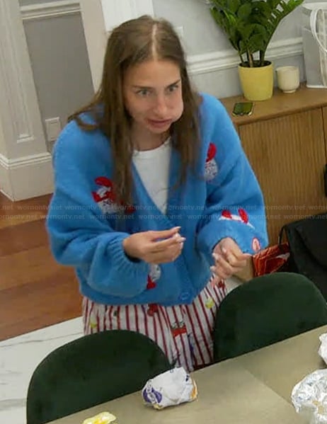 Amanda's blue lobster cardigan on Summer House