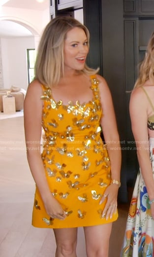 Amanda's orange butterfly embellished mini dress on The Real Housewives of Beverly Hills