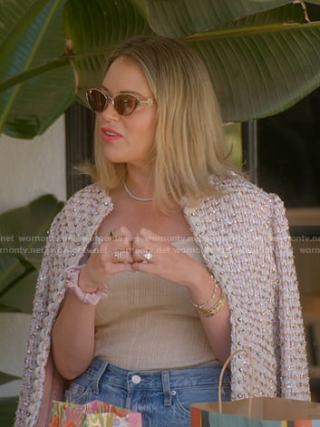 Amanda’s pink tweed jacket and jeans on The Real Housewives of Beverly Hills