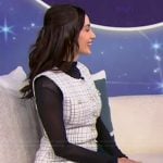Amira Soofi's white plaid sleeveless dress on Tamron Hall Show