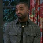 Andre’s grey pinstripe jakcet on Beyond the Gates