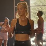Angela’s black alo sports bra and leggings on Landman