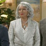 Anita’s metallic belted jacket and pants on Beyond the Gates