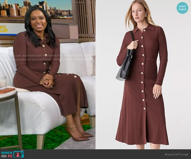Rachel’s brown knit shirtdress on GMA
