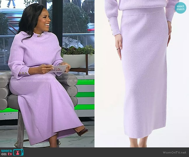 Sheinelle’s lavender ribbed knit skirt on Today Sheinelle’s lavender ribbed knit skirt on Today