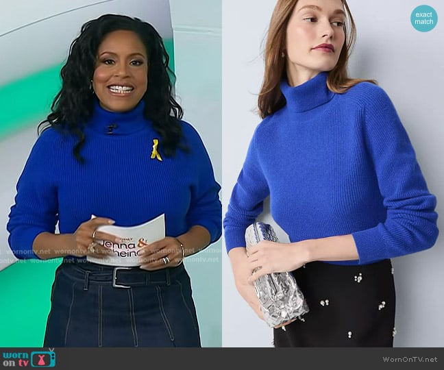 Sheinelle’s blue turtleneck sweater on Today Sheinelle’s blue turtleneck sweater on Today