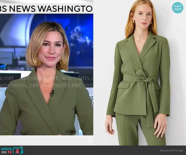 Ann Taylor The Belted Blazer in Crepe worn by Caitlin Huey-Burns on CBS Mornings