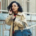 Anna’s beige trench coat on His & Hers