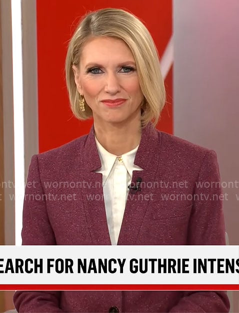 Anna Schecter’s purple tweed jacket on CBS Mornings