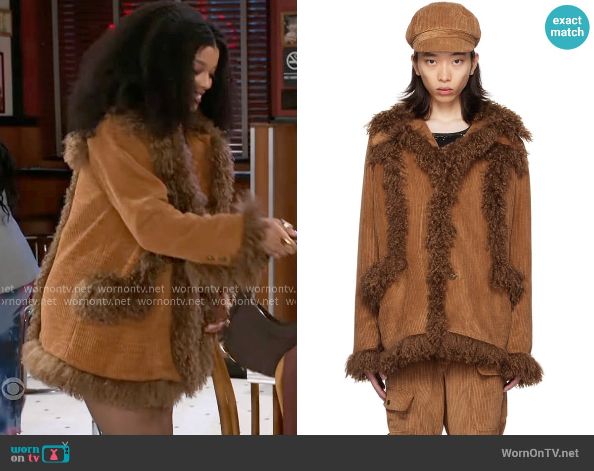 Anna Sui Faux Fur-Trimmed Jacket worn by Eva Thomas (Ambyr Michelle) on Beyond the Gates