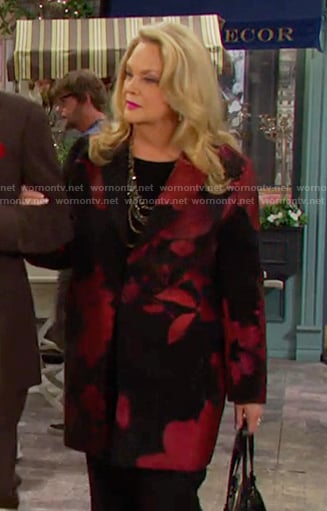 Anna’s black and red floral jacket on Days of our Lives