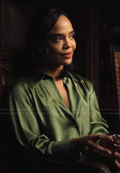 Anna's green silk blouse on His & Hers