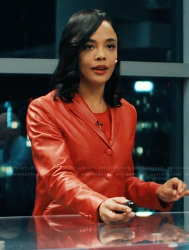 Anna's red leather jacket on His & Hers