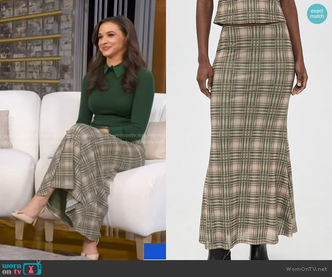 Another Girl Plaid Mesh Maxi Skirt worn by Hanna Battah on Good Morning America