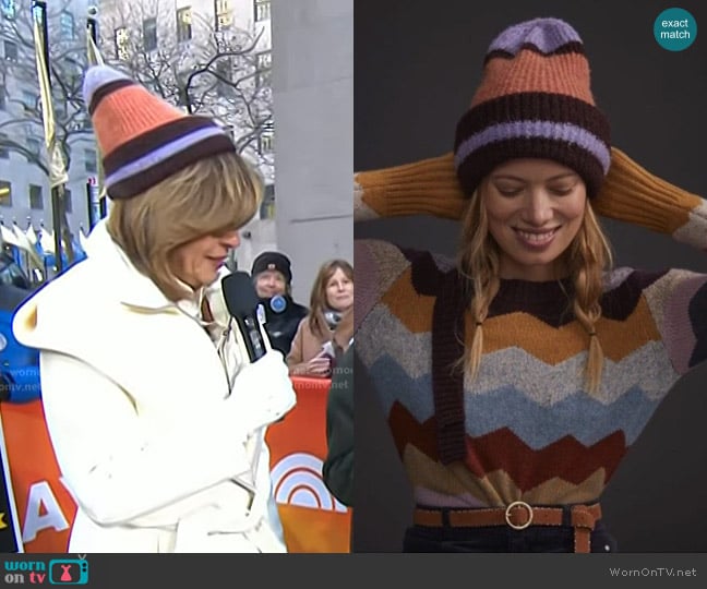 Anthropologie Echo Colorblocked Striped Knit Beanie worn by Hoda Kotb on Today