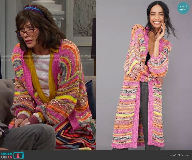 Anthropologie Juliette Space-Dyed Longline Cardigan worn by Susan Banks (Stacy Haiduk) on Days of our Lives