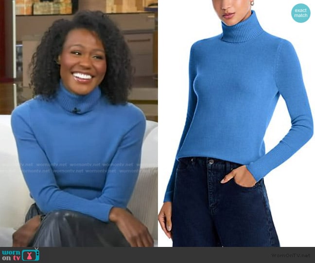 Aqua Cashmere Turtleneck Sweater worn by Janai Norman on Good Morning America
