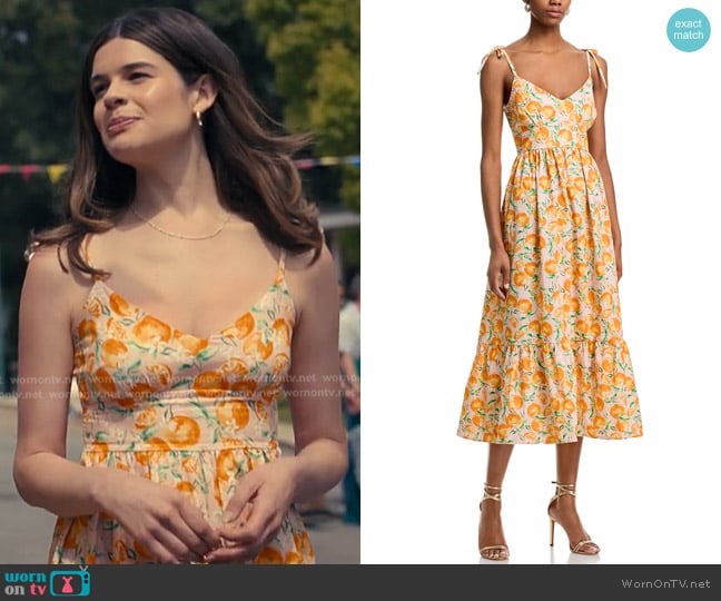 Aqua Floral Midi Dress  worn by Megan (Caroline Day) on The Burbs