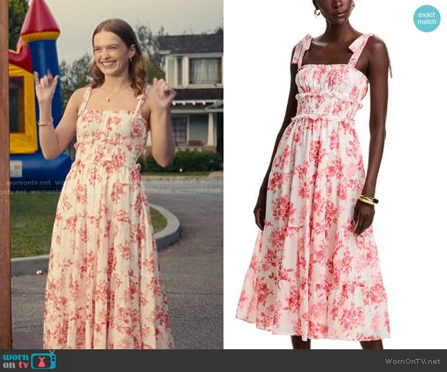 Aqua Floral Tie-strap Midi Dress in coral white worn by Lauren (Kathleen Kenny) on The Burbs