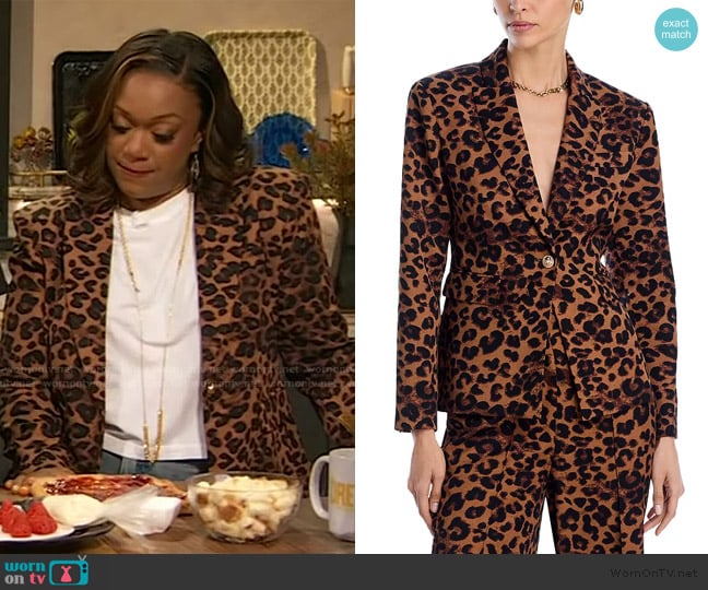 Aqua Leopard Print Blazer worn by Sunny Anderson on The Drew Barrymore Show