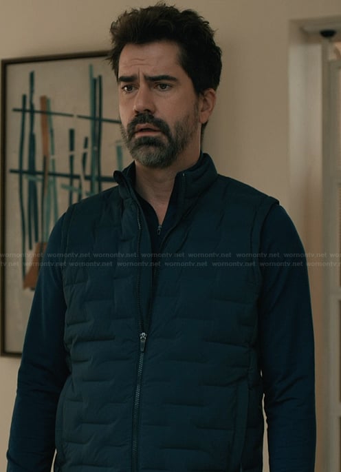 Archer's navy quilted vest on Elsbeth