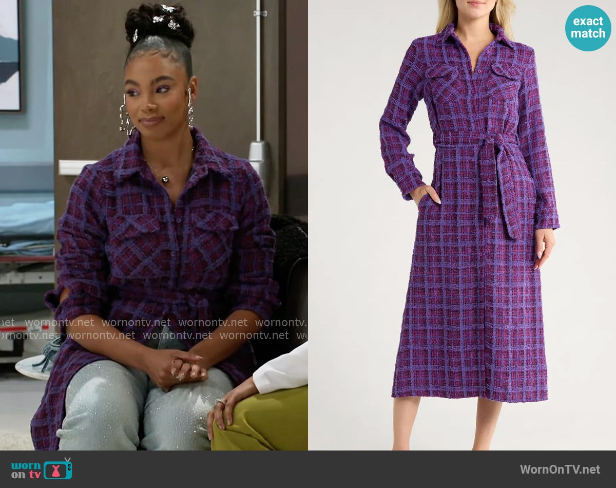 Area Stars Dela Long Sleeve Tweed Shirtdress worn by Chelsea Hamilton (RhonniRose Mantilla) on Beyond the Gates