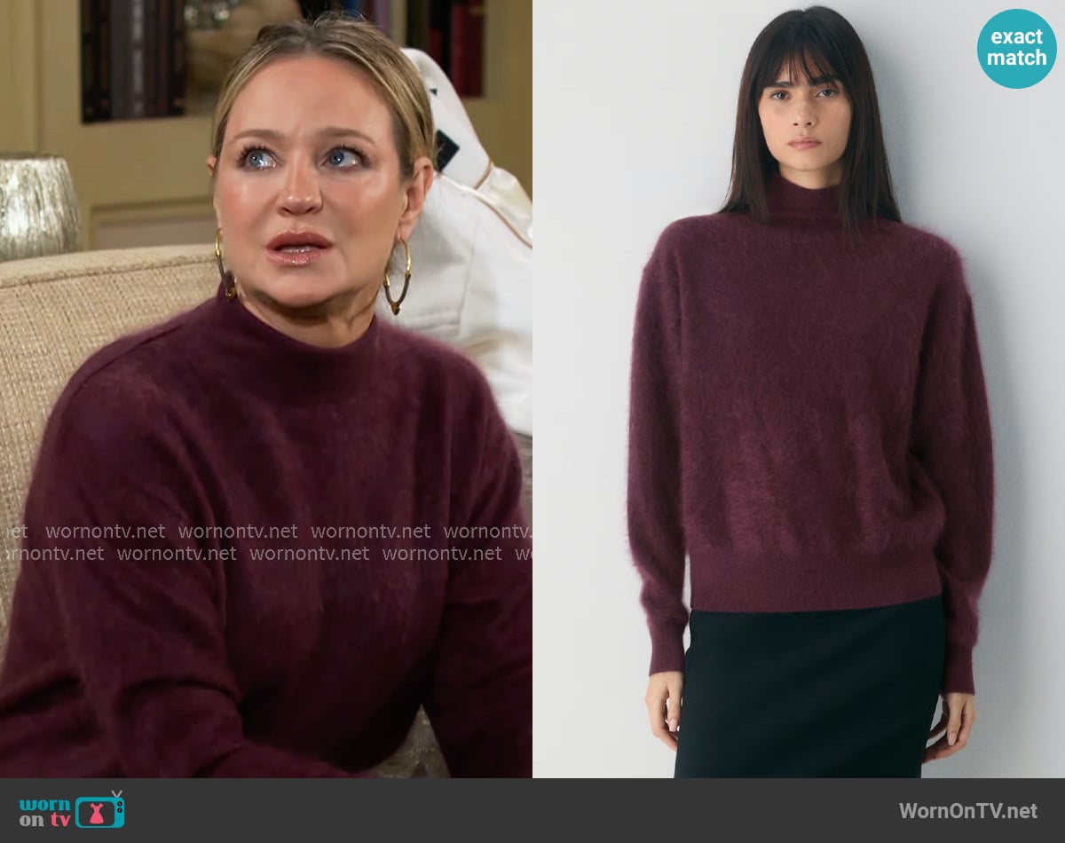 Aritzia Brushed Cashmere Relaxed Turtleneck worn by Sharon Newman (Sharon Case) on The Young and the Restless