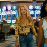 Angela’s black studded leather bag on Landman