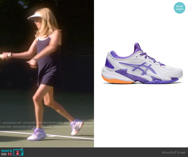 Asics Court FlyteFoam 3 Tennis Shoes in White/Amethyst worn by Sutton Stracke on The Real Housewives of Beverly Hills