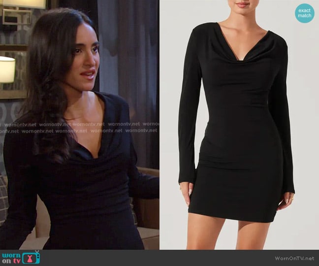 ASTR The Label Cowl Neck Long Sleeve Minidress worn by Gabi Hernandez (Cherie Jimenez) on Days of our Lives