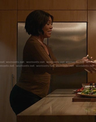 Athena's khaki wrap top on 9-1-1