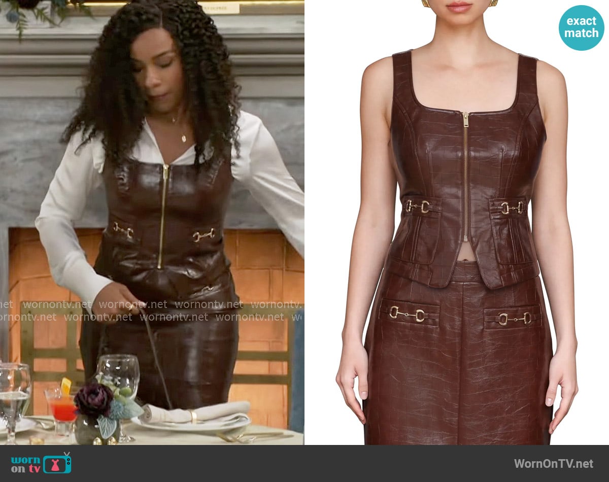 Avec Les Filles Equestrian Detail Faux Leather Vest worn by Naomi Hamilton Hawthorne (Arielle Prepetit) on Beyond the Gates