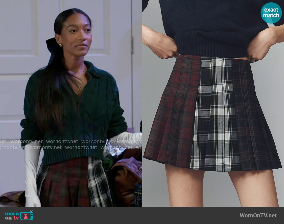 Avec Les Filles Multi-Plaid Pleated Mini Skirt worn by Samantha Richardson (Najah Jackson) on Beyond the Gates