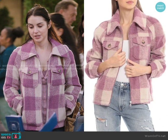 Avec Les Filles Plaid Zip Shacket worn by Jules Millin (Adelaide Kane) on Greys Anatomy