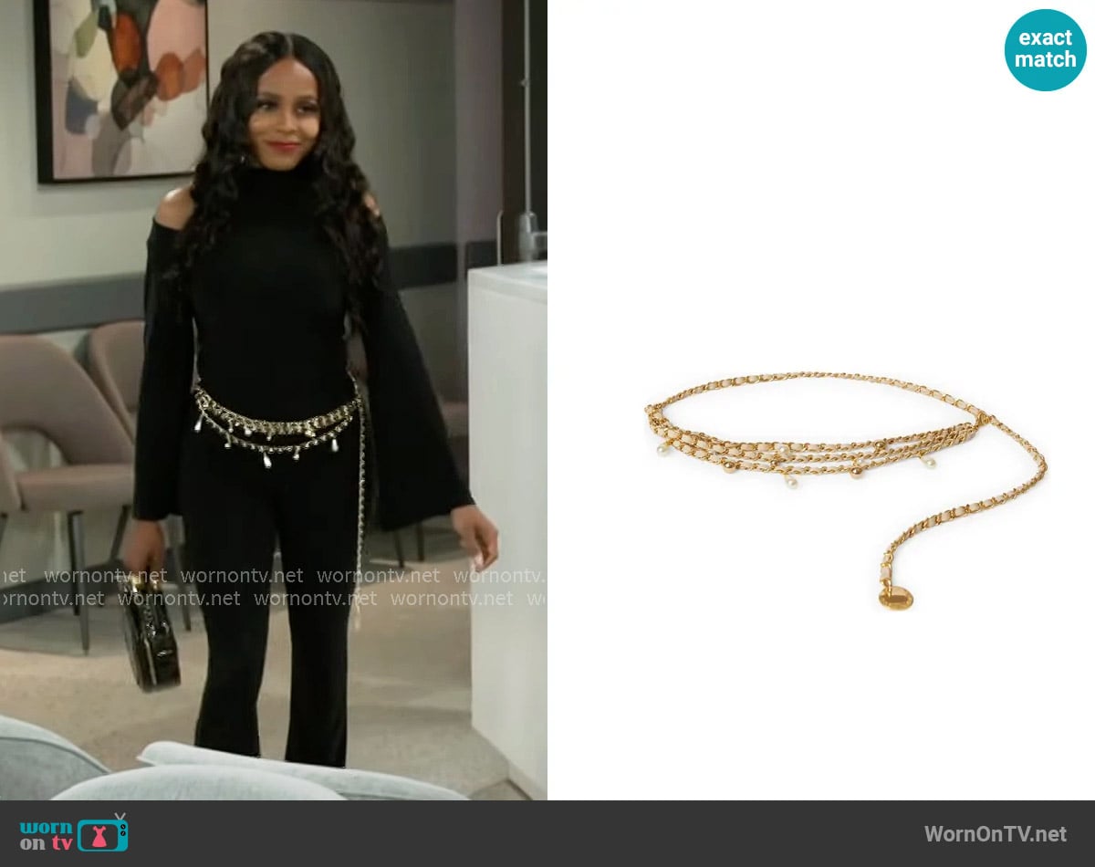 B-Low The Belt Madelyn Chain Leather Belt worn by Hayley Lawson (Marquita Goings) on Beyond the Gates