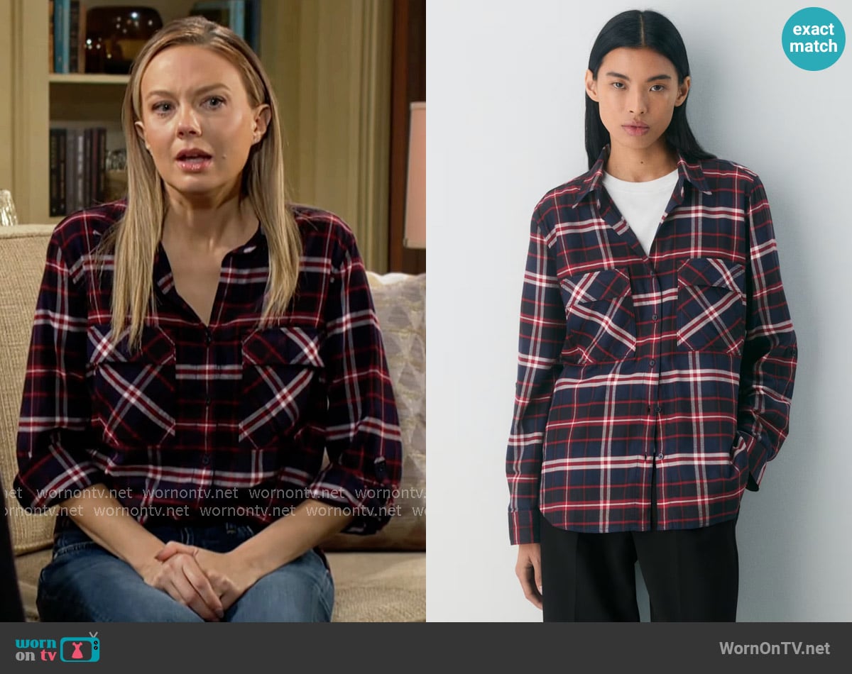 Abby’s navy and red plaid shirt on The Young and the Restless