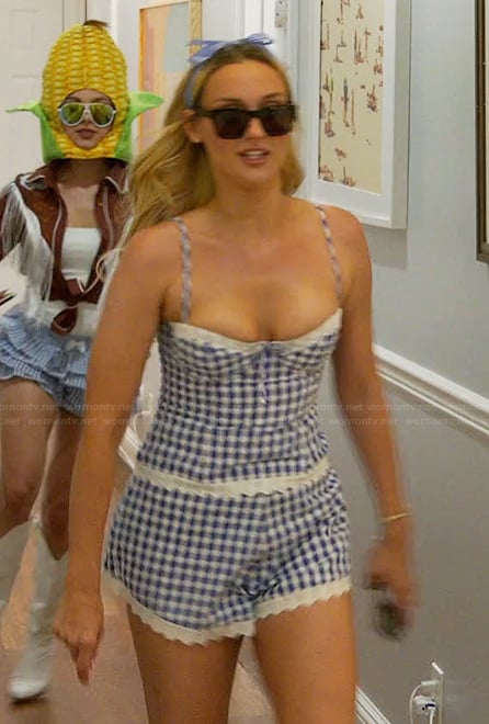 Bailey’s blue gingham check top and shorts on Summer House