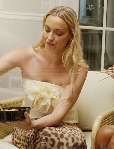 Bailey's yellow floral applique tweed top on Summer House