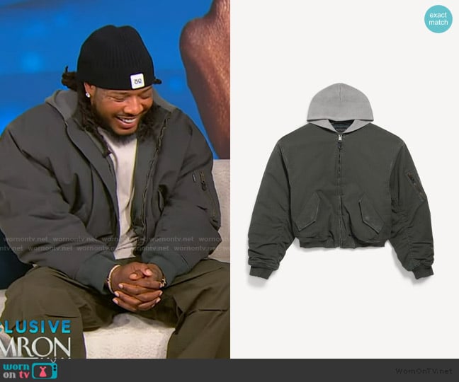 Balenciaga Hooded Standard Bomber Jacket in Anthracite worn by Fetty Wap on Tamron Hall Show